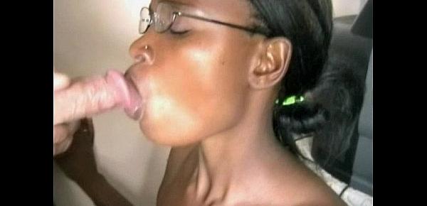  Ebony librarian sucks off white guy and swallows load